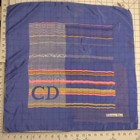 Christian Dior Vintage 80s Periwinkle & Multicolor 100% Silk Scarf - Picture 1 of 7